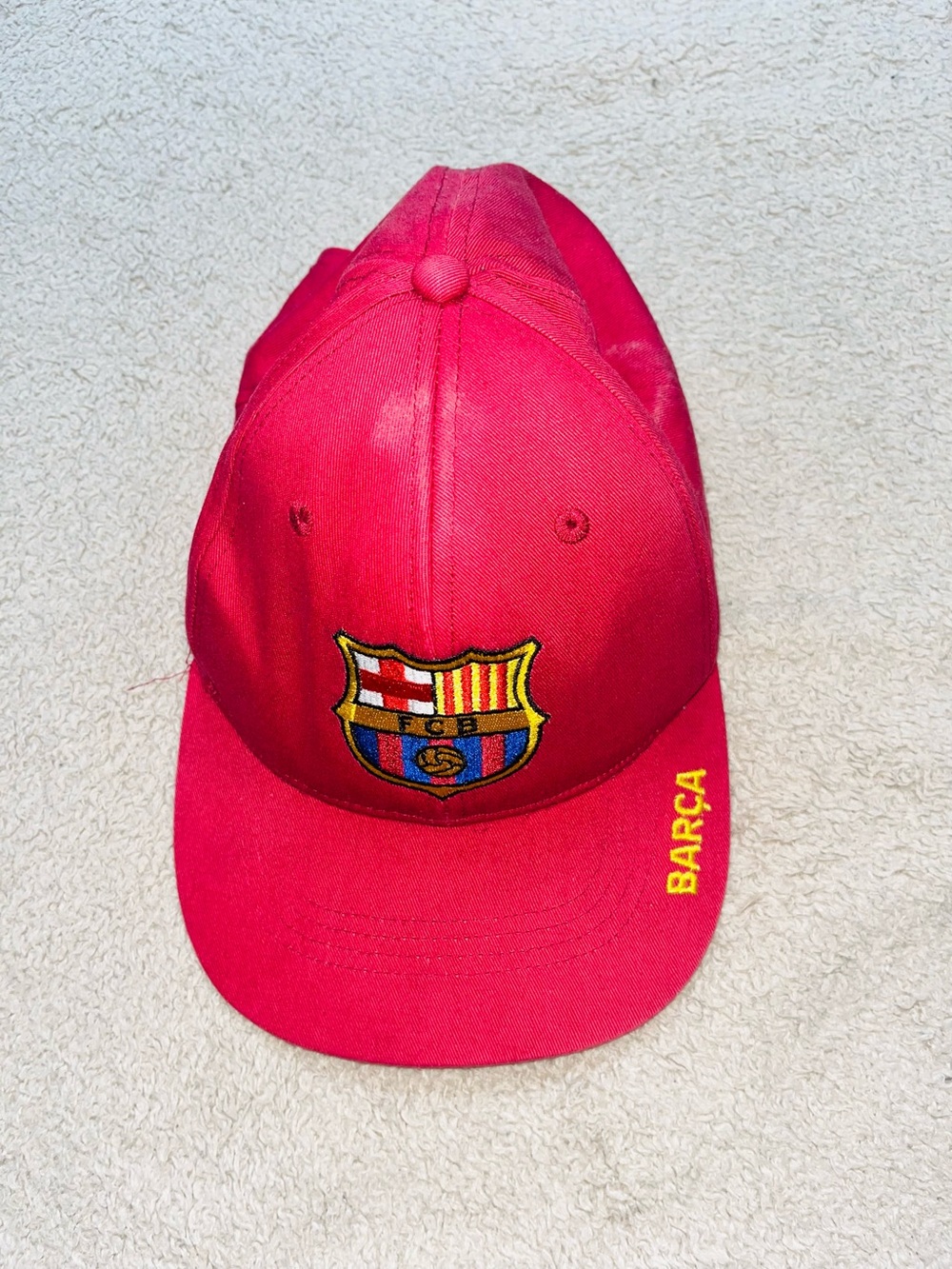 FC Barcelona Red Baseball Cap with Embroidered Crest
